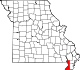 A state map highlighting Dunklin County in the southeastern part of the state.