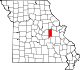 A state map highlighting Gasconade County in the eastern part of the state.